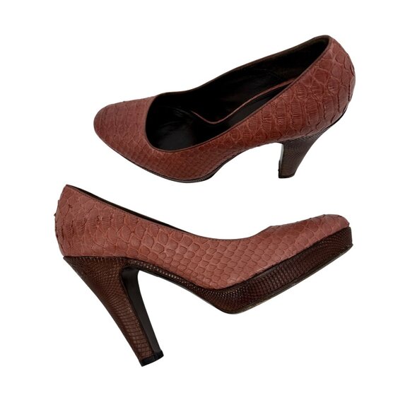 Elie Tahari Mika Antiqued Rose Python Platform Pumps | Luxury Minimalist 37/6.5 - Picture 13 of 16